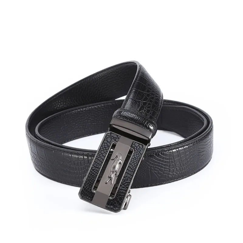 Men's Belt Fashion Crocodile Pattern Belt Alloy Automatic Buckle Strap Casual Business Style Jeans Belt