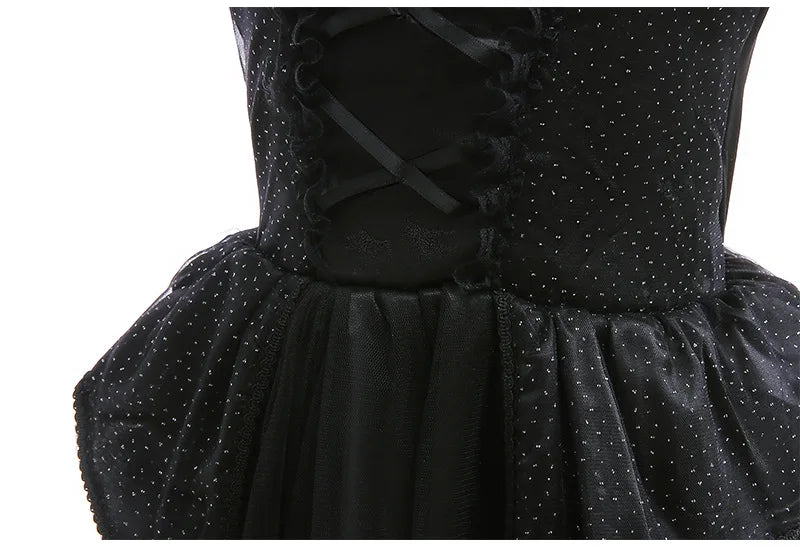 Black Princess Witch Dress with Hat Halloween 2025 Wizard Costume Play Girl Carnival Street Party Apparel Villain Witch Vestidos