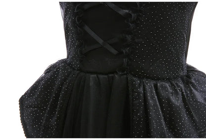 Black Princess Witch Dress with Hat Halloween 2025 Wizard Costume Play Girl Carnival Street Party Apparel Villain Witch Vestidos