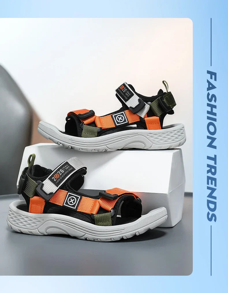 New Summer Kids Sport Sandals, Children Casual Breathable Barefoot Shoes, Non-Slip Lightweight Water Beach Sandals for Boys