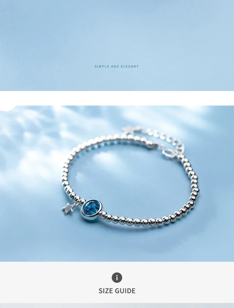 Fashion 925 Sterling Silver Classic Crystal Little Ball Star Strand Bracelet for Women Adjustable Bangle Fine Jewelry