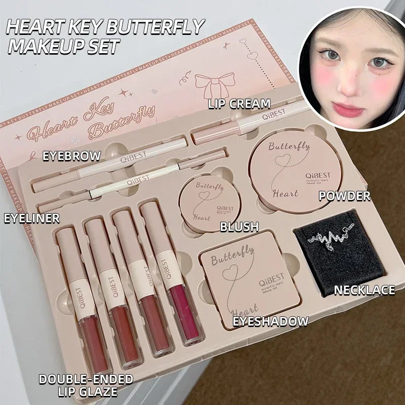 Multipurpose Makeup Set 4pc Double Head Lip Glaze, Face Pressed Powder,Blusher,Eyeshadow, Eyebrow Pencil,Eyeliner,Lip Oil