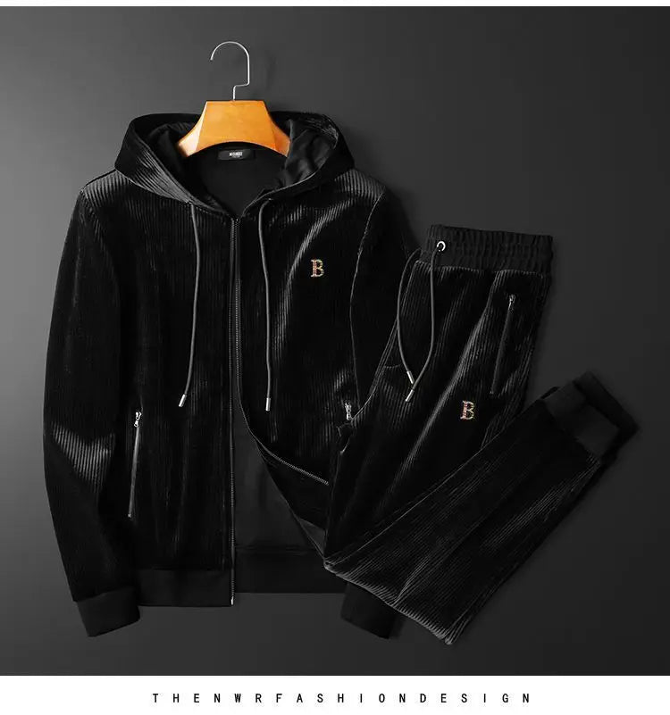 Men's Clothing Spring and Autumn high quality Casual Sports Hooded suit Gold Velvet Pants suit Loose Two-piece Set