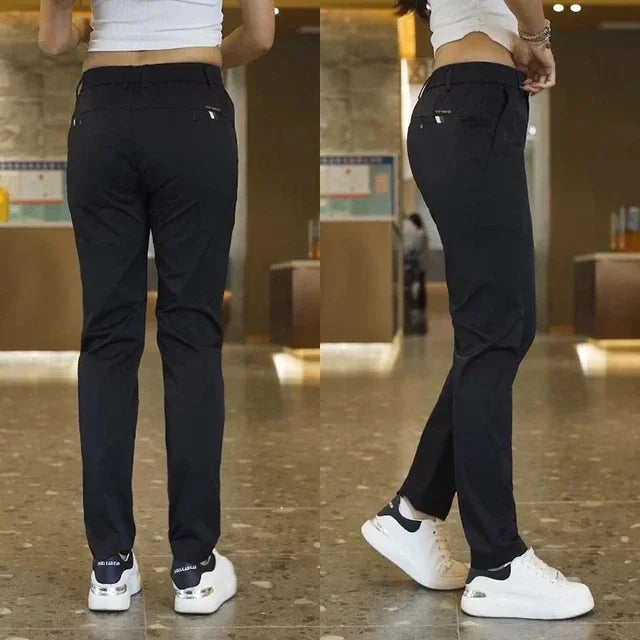 Summer Pants Ice Silk Men's Casual Simple Khaki Black Slim Straight Stretch Trousers Business Casual Male Clothing Pant