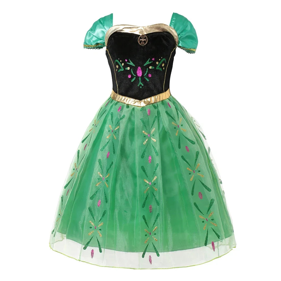 2-10Y Kids Prium Cosplay Elsa Anna Costume Dress 2025 Winter Long Mesh Princess DressGirl Christma Carnival Clothes Ball Gown