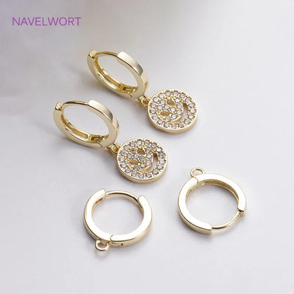 14K Gold Plated Brass Earrings Hooks Round Hoop Earrings,Earring Fixtures,Fasteners For Earrings,DIY Earring Making Accessories