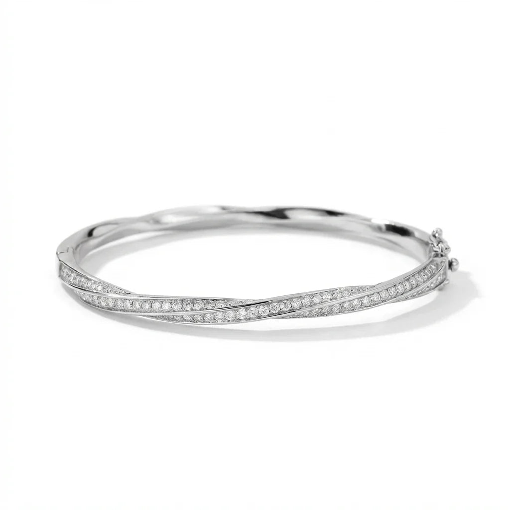 D VVS1 Moissanite Twisted Bangle Bracelet for Women GRA Certified Solid 925 Sterling Silver Plated 18K Wedding Bracelet