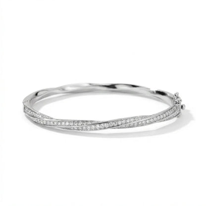 D VVS1 Moissanite Twisted Bangle Bracelet for Women GRA Certified Solid 925 Sterling Silver Plated 18K Wedding Bracelet