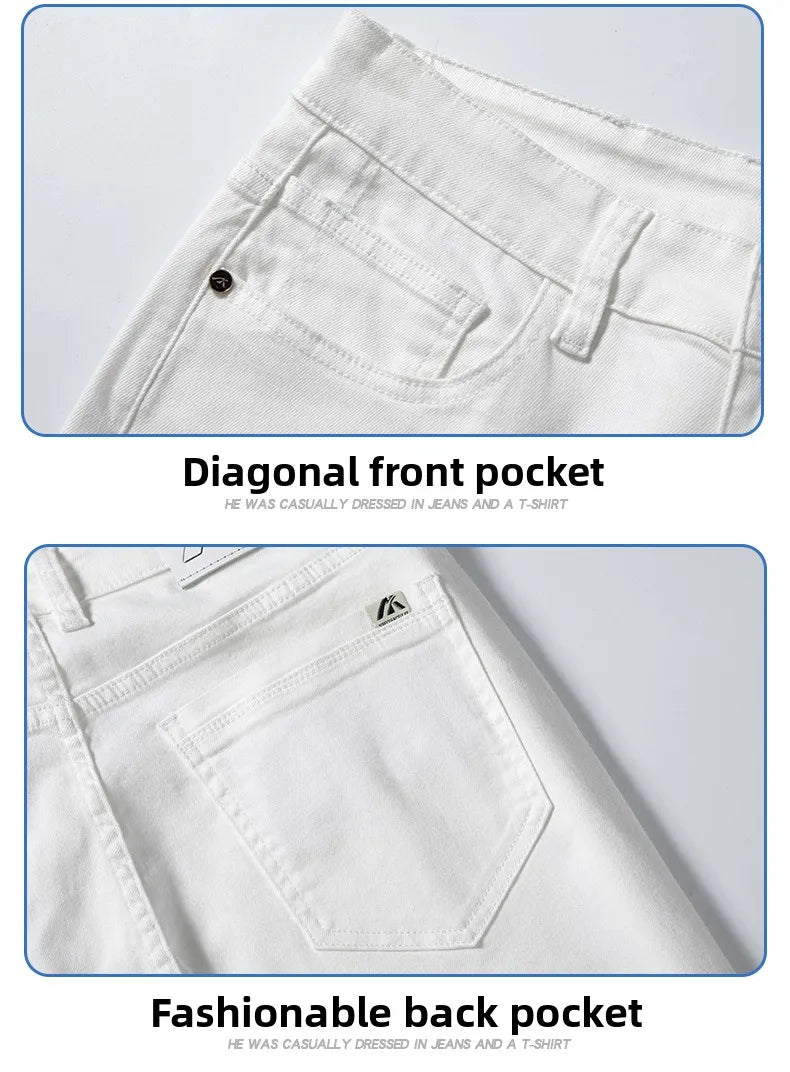 2026 Men White Jeans Fashion Casual Classic Style Slim Fit Soft Trousers Male Brand Advanced Stretch Pants