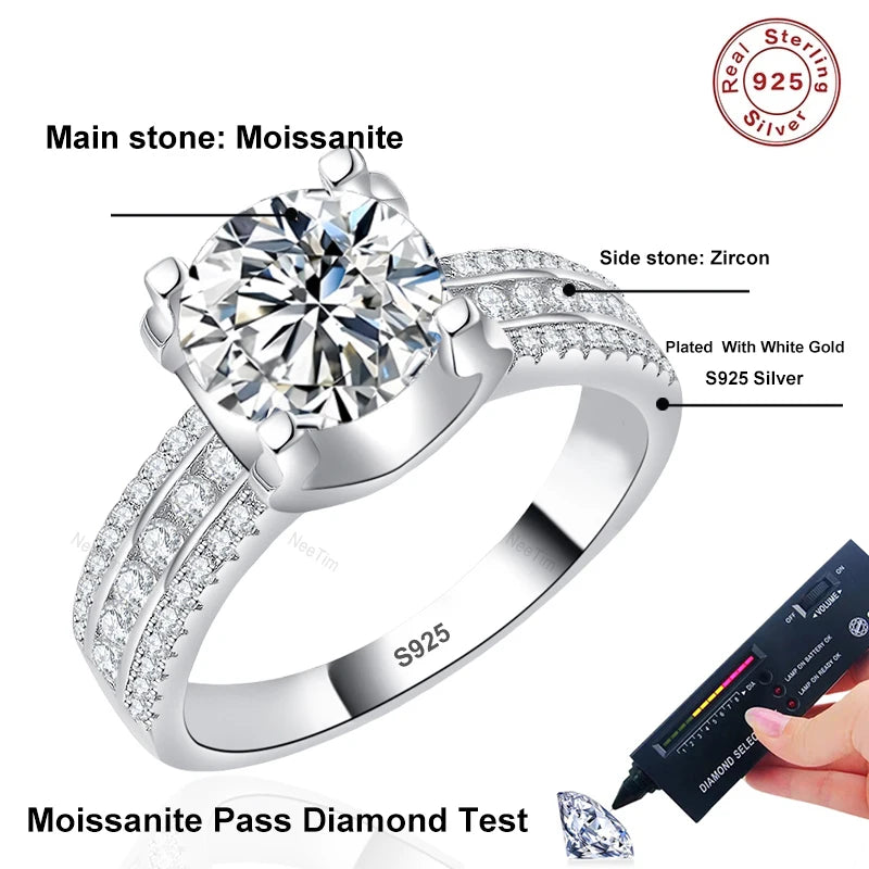 2ct 3ct 5ct D VVS1 Moissanite Wedding Ring For Women 925 Sterling Silver Band Lab Diamond Bands Engagement Rings