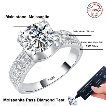 2ct 3ct 5ct D VVS1 Moissanite Wedding Ring For Women 925 Sterling Silver Band Lab Diamond Bands Engagement Rings