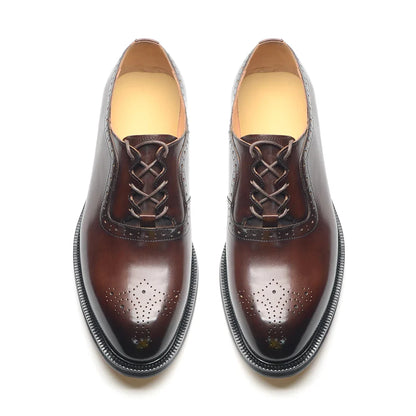 Classy Men's Oxfords Wedding Formal Shoes Handmade Genuine Leather Lace-up Brogue Round Toe Business Office Dress Shoes for Men