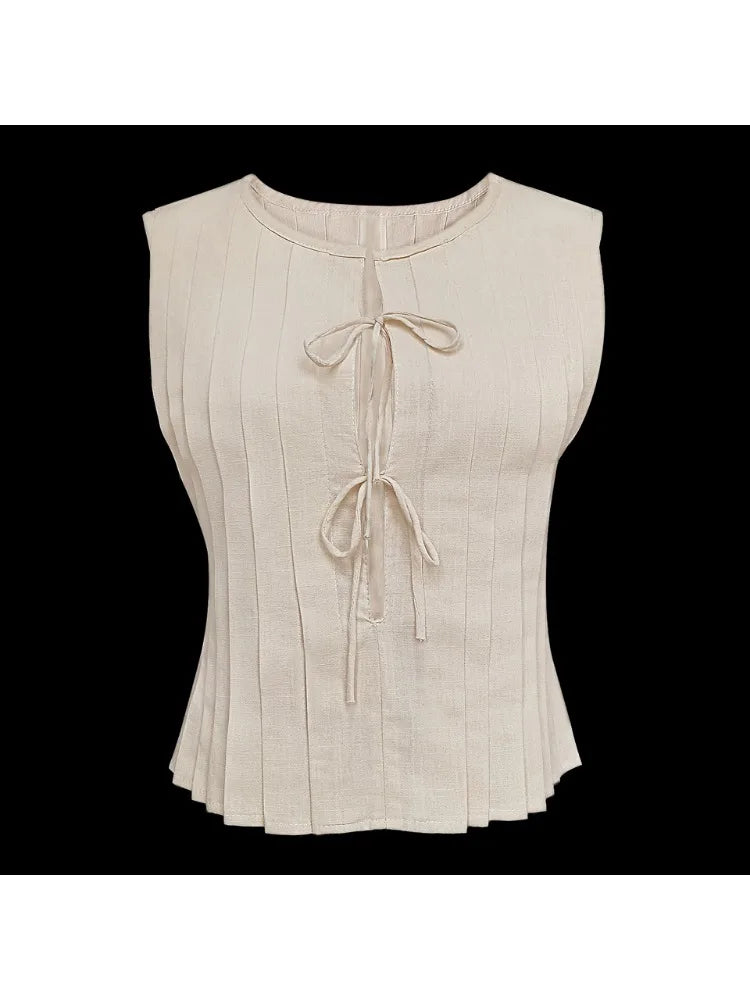 White Bandage Ribbed Tank Top Shirts For Women Hollow Out Sleeveless Slim Summer Fashion Vest Women's Lace-Up Vest Y2k Top