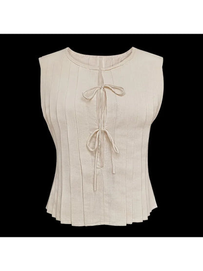 White Bandage Ribbed Tank Top Shirts For Women Hollow Out Sleeveless Slim Summer Fashion Vest Women's Lace-Up Vest Y2k Top