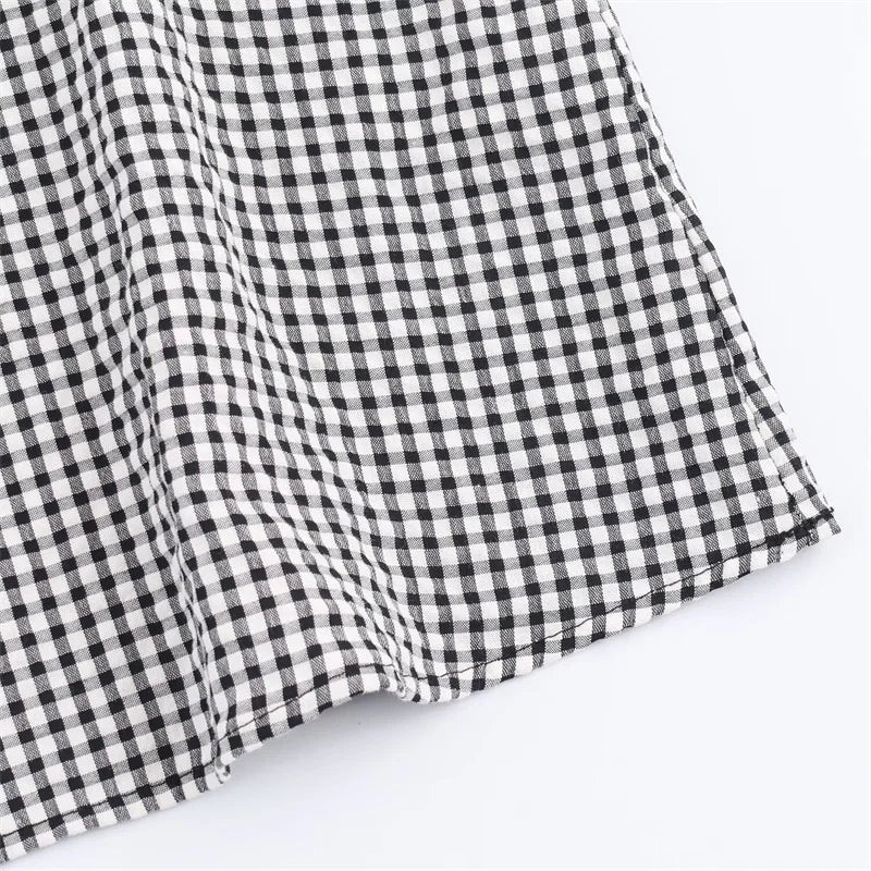 Elegant Fashion Chidori Plaid Ruffles Chiffon Shirt Spring 2025 Ruffled Neck Long Butterfly Sleeve Loose Tops Women's Clothing