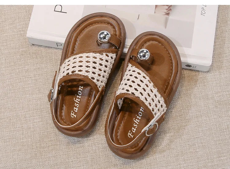 Children's Shoes Girls Flip-flops 2025 Brand Summer Sandals for Kids Fashion Braided Beach Shoes Princess Flat Slingbacks I05281