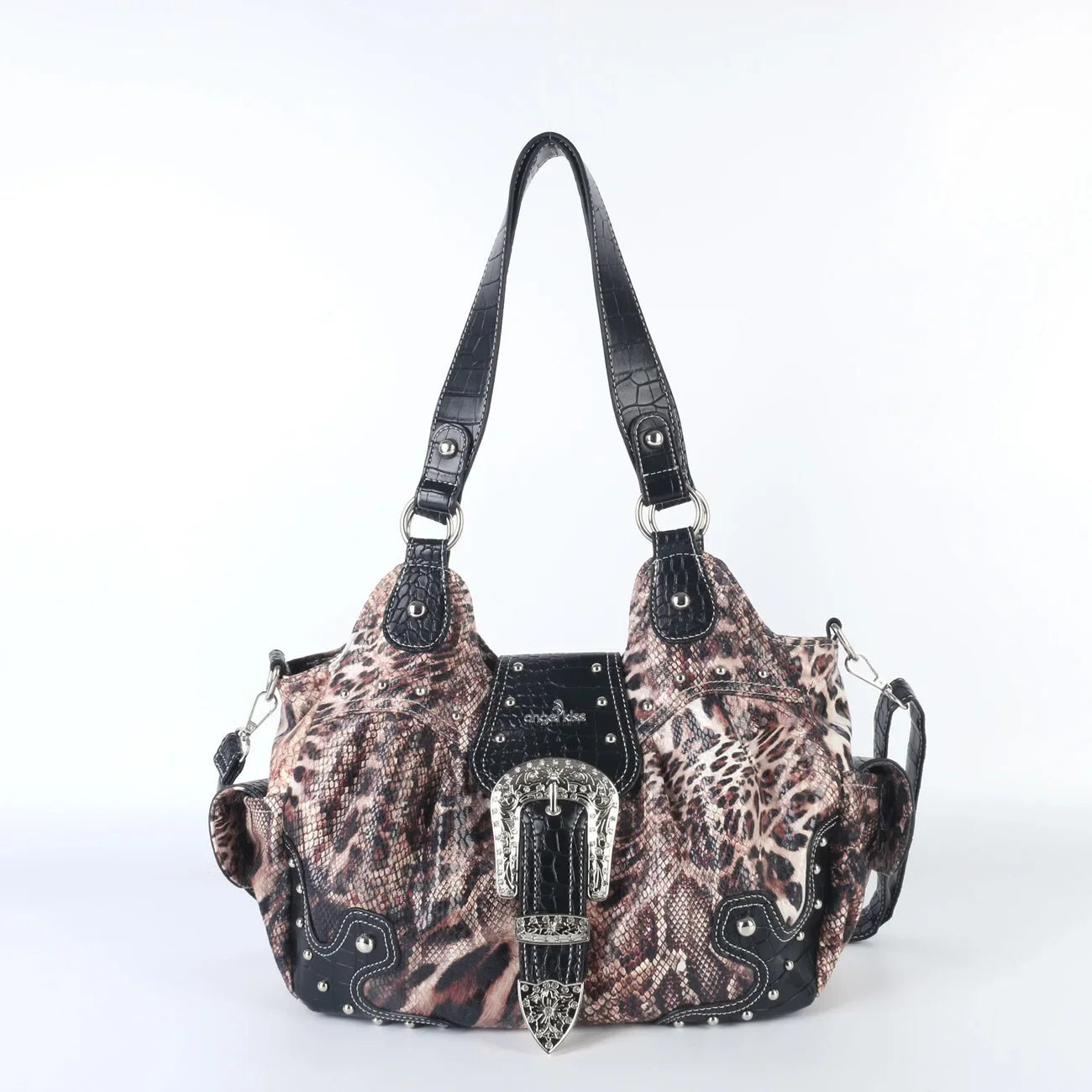 Women Handbag Stitching Leopard Top-handle Shoulder Bag PU Dumpling Pack Multi-pockets Shoulder Bags Phone Money Pack