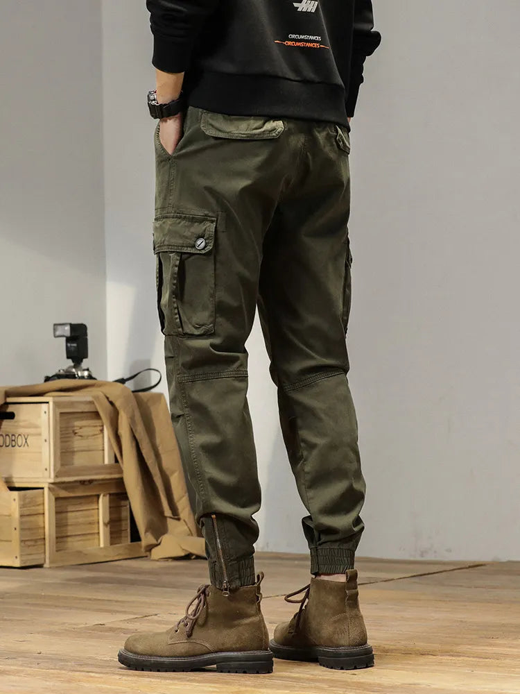 2025 New Multi-Pockets Spring Summer Cargo Pants Men Streetwear Zipper Leg Skinny Work Joggers Cotton Casual Tactical Trousers