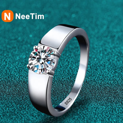 1ct 2ct D Moissanite Wedding Band Men Ring 925 Sterling Silver Engagement Rings For Man With Certificate Fine Jewelry