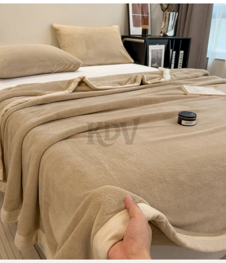 Double Layer Solid Color Milk Velvet Blanket Autumn Winter Thicken Warm Plush Blanket for Bed Sofa Single Double Thick Bed Sheet