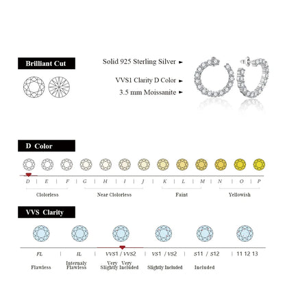 Moissanite Hool Earrings 925 Sterling Silver Passed the Diamond Test Wedding Earrings for Women Gift Fine Jewelry Band