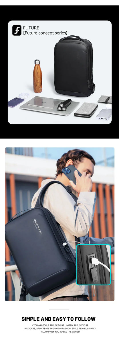 Slim Laptop Backpack for Men Business Minimalist Backpack YKK Zipper Scratch Resistant With USB
