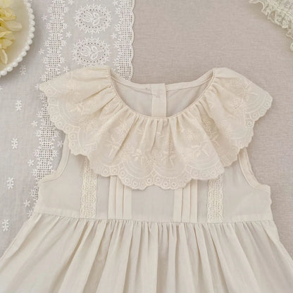2026 Girls Summer New 2-6Yrs Pure Cotton Sleeveless Lace Collar Baby Girl Dress Children Princess Birthday Sweet Dress