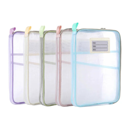 1 Pcs A4 Transparent File Subject Classification Thickened 5 Colors Mesh Simple Hand Storage Bag