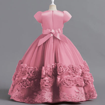 Summer Flower Bridemaids Party Girl Dresses Elegant Wedding Birthday Princess Prom Dress for Girls Bow Evening Christmas Costume