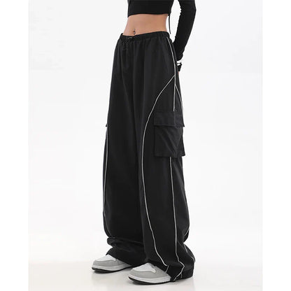 2023 Drawstring Baggy Y2K Cargo Pants Women Low Waist Mopping Sweatpant Trousers Vintage Street Pockets Wide Leg Joggers Pant