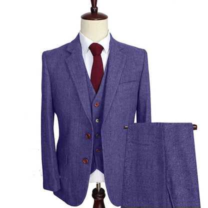 Men Suit 3 Pieces Army Green Tweed Formal Lapel Notch Regular Wedding Groom Banquet Work Tuxedos Set Jacket Vest With Pants
