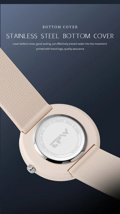 Minimalism Watch For Women 41mm Case with PVD Finish Rubber Strap