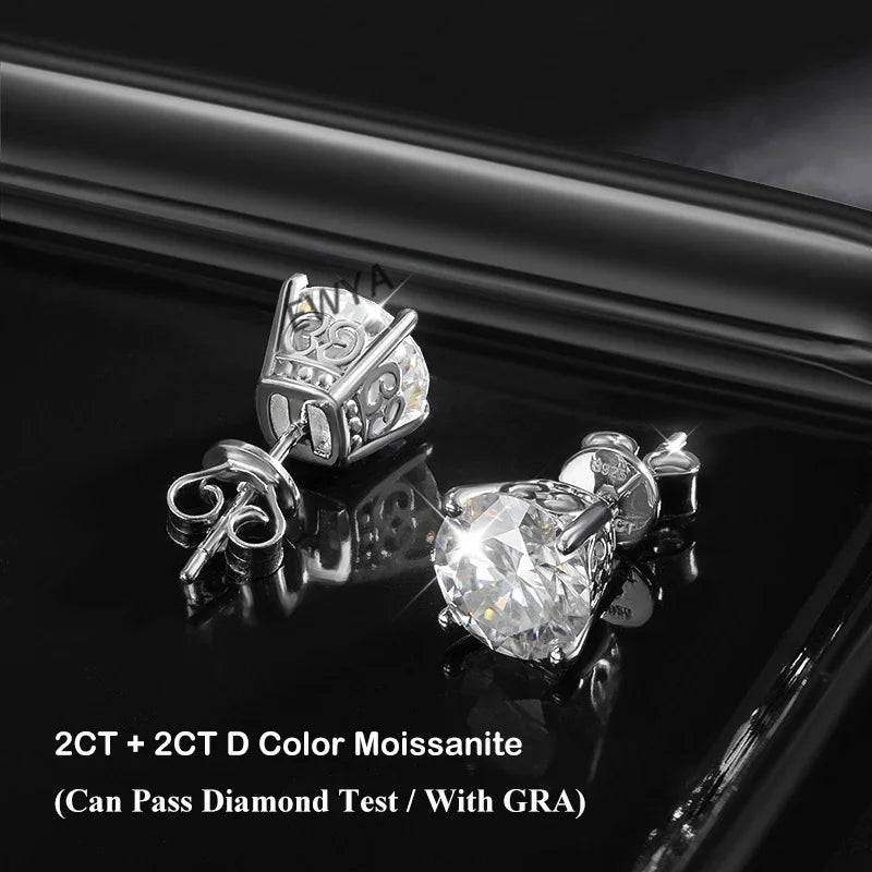 GRA Certified 2CT 8mm D Color Moissanite Stud Earrings For Women Party Wedding 4 Prong S925 Silver Earring Ear Studs Gift