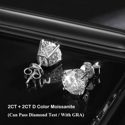 GRA Certified 2CT 8mm D Color Moissanite Stud Earrings For Women Party Wedding 4 Prong S925 Silver Earring Ear Studs Gift