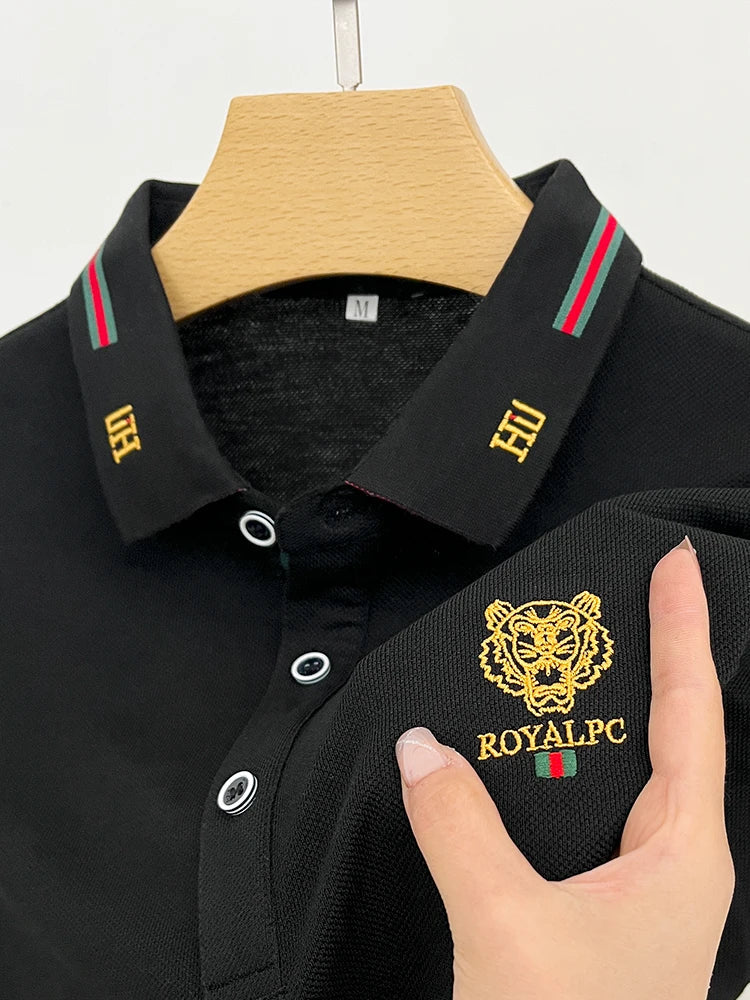 100% Cotton high-End Brand Men's Summer Exquisite Embroidery Short Sleeved Polo Shirt Trend Casual Lapel T-Shirt Men's Clothing