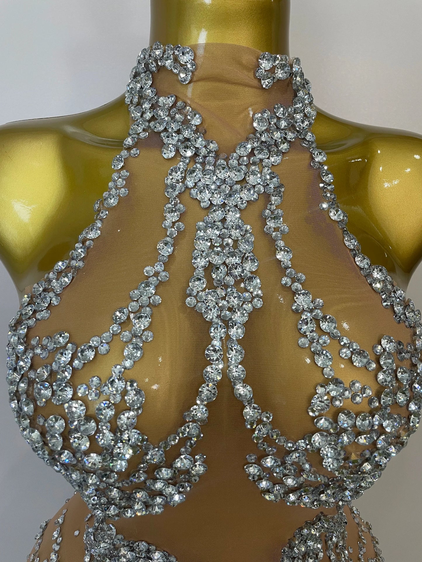 Rhinestones Sexy Mesh See Through Dress Party Evening Prom Celebrate Birthday Dress Singer Dancer Show Stage Wear