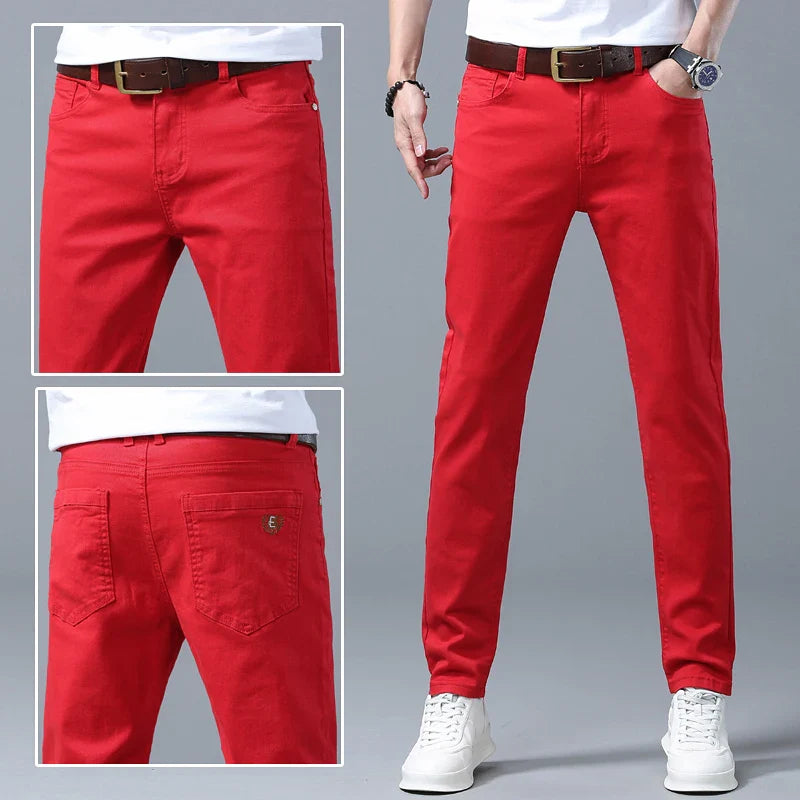 Straight Fashion Men's Jeans Solid Color Casual Business Stretch Washed Denim Trousers Breathable Streetwear Trendy Male Pants