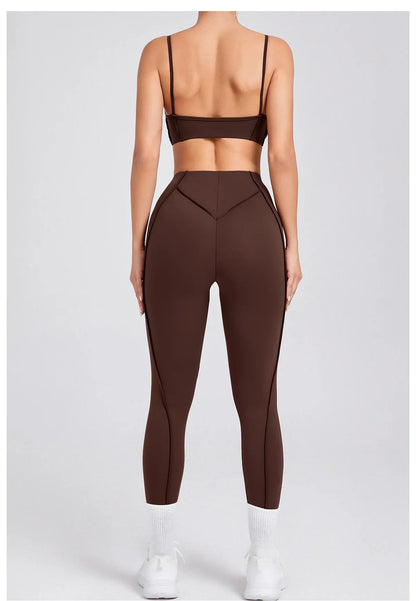 Yoga Sports Fitness Sets High Waist Hip-lifting Trousers Open Back Bra Suit Casual Running Workout Gym Leggings Sexy Sets Women