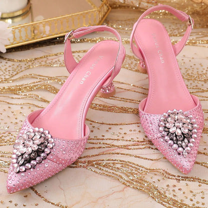 Green Colour Wedding High Heels for Women Italy Design Rhinestone  Decorate Pointed-Toe Gorgeous Parties 2025 INS Lady Plus Size