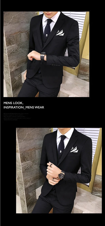 Suit (Blazer+vest+pants) Men's Fashion Business Korean Version of Solid Color Slim-fit Wedding Professional Gentleman Dress 6XL