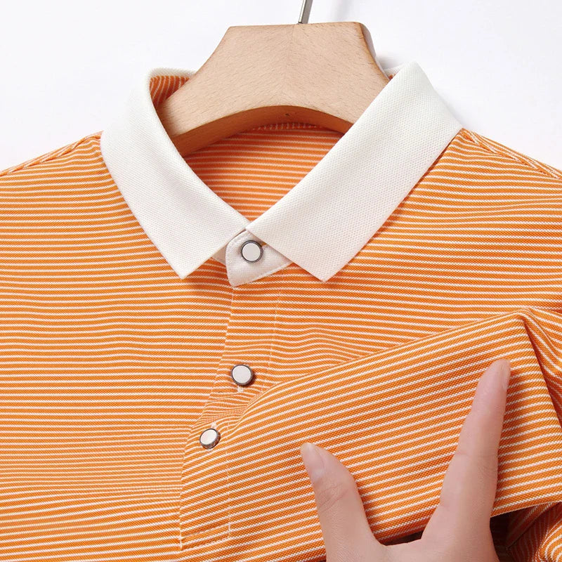 2024 Men's New Striped Cotton Business Casual Short Sleeved POLO Shirt Fashion Short Sleeved Comfortable and Breathable Top