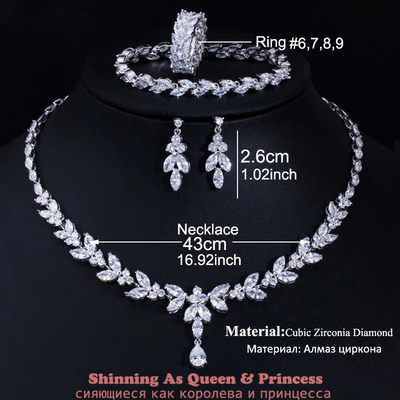 Luxury Brands CZ Zirconia Necklaces Jewelry Sets for Women 2022 Silver Color Marquise Dubai Wedding Jewelry Set Bijoux Femme