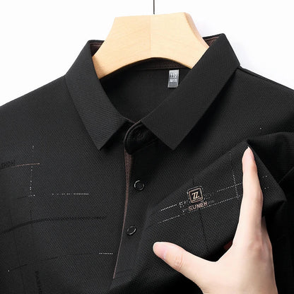 2025 Latest Autumn New Men's Long Sleeve Polo Shirt Middle Aged Business Comfortable Solid Color Men's Collar T-shirt