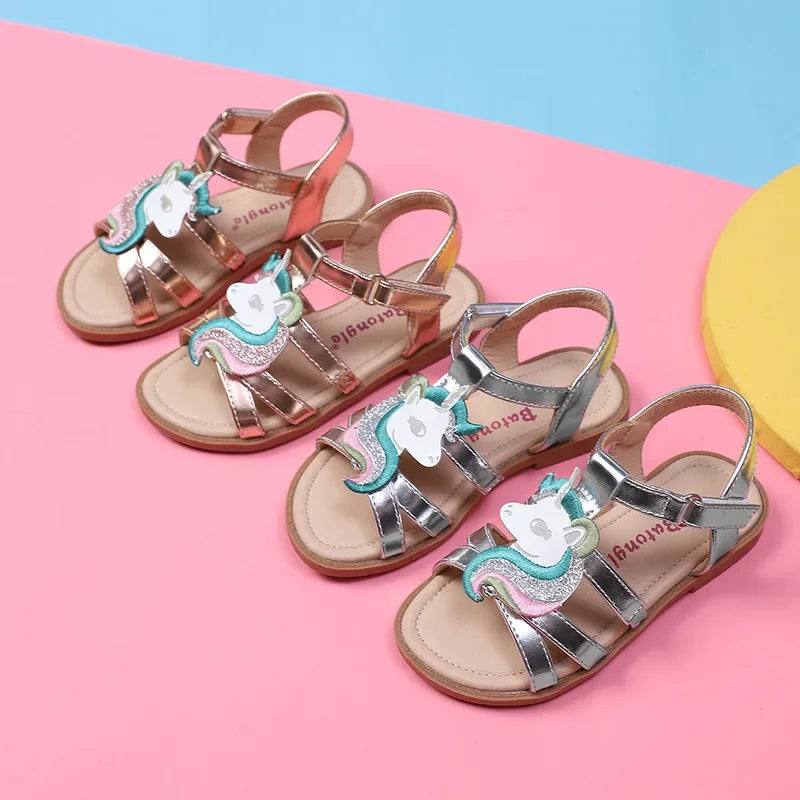 Unicorn Cartoon Girls Sandals High Quality Kids Open-toed Sandals For Girl 2025 Summer Children Beach Swim Shoes Size 25-32