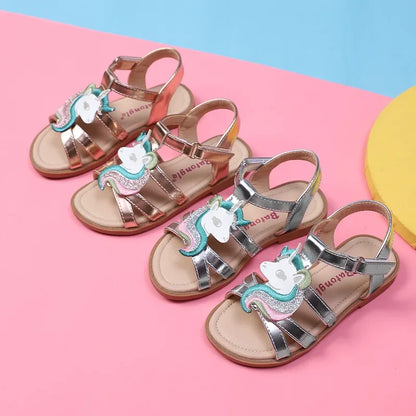 Unicorn Cartoon Girls Sandals High Quality Kids Open-toed Sandals For Girl 2025 Summer Children Beach Swim Shoes Size 25-32