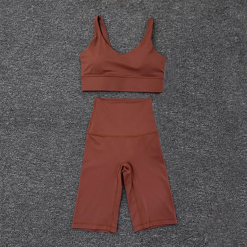 Nylon Short Sets Womens Clothing Sports Bra Cycling Shorts Workout Set Women's Tracksuit Gym Yoga Sexy Outfit Women 2023
