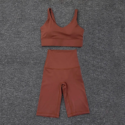 Nylon Short Sets Womens Clothing Sports Bra Cycling Shorts Workout Set Women's Tracksuit Gym Yoga Sexy Outfit Women 2023