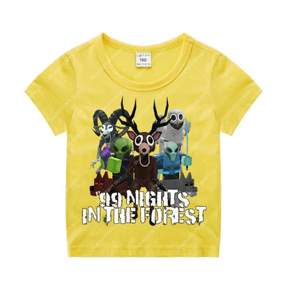 Game 99 Nights in The Forest Short Sleeve T-shirt for Boy Kids Cartoon Cotton Tops Children Anime Cute Tee Summer Clothing Gifts