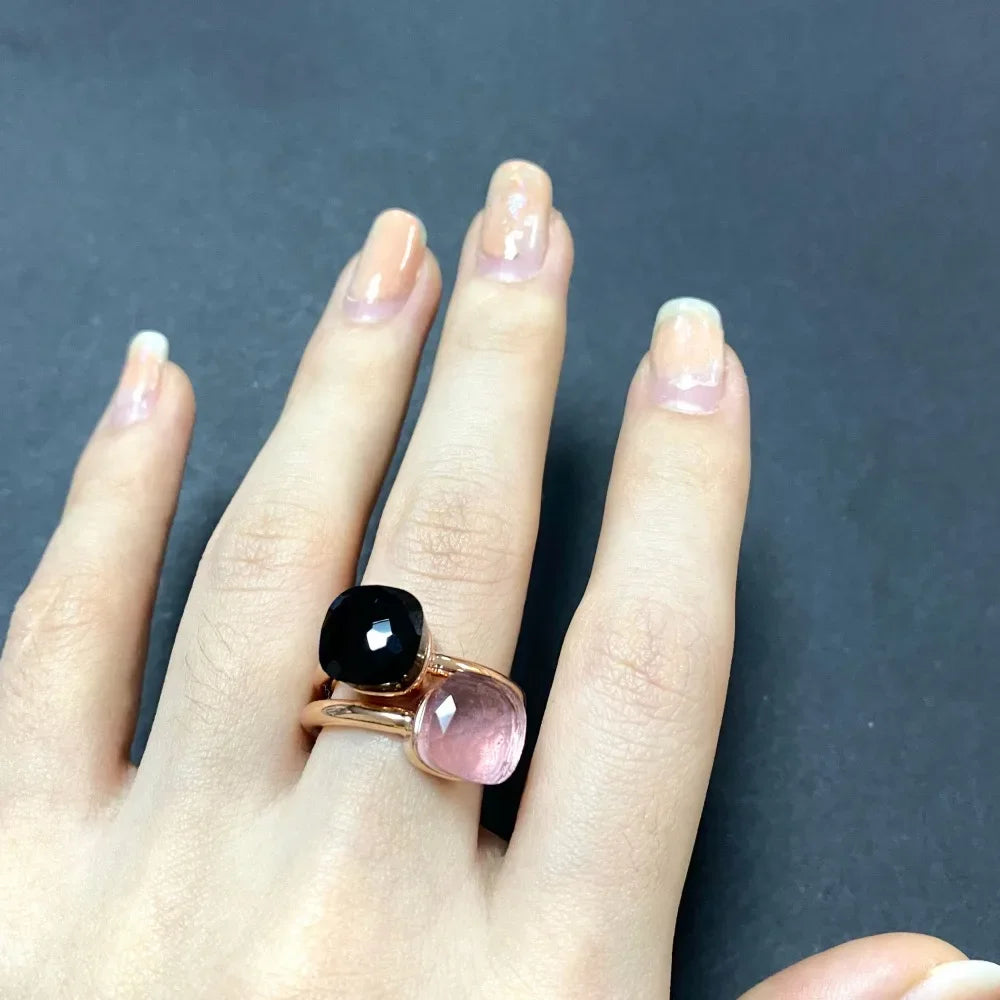 2Pcs/Set Fashion Stacked Candy Ring Women Mix Color Crystal Jewelry 30 Colors Trendy Gift for Valentine's Day