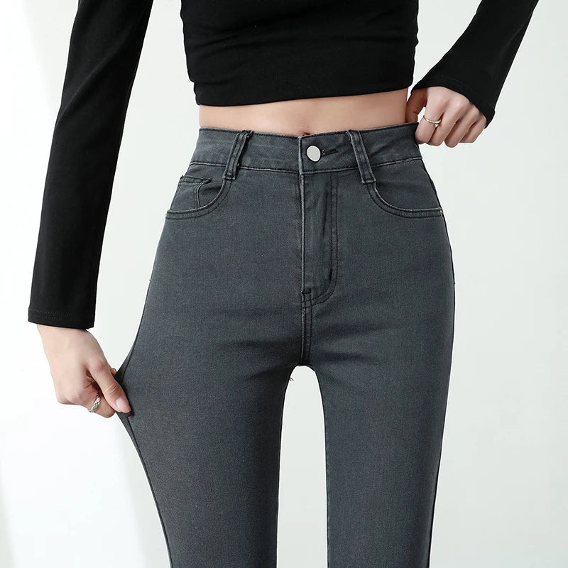 Women Light Blue Slim Skinny Denim Jeans High Waist Elastic Mom Jeans Stretch Pencil Pants Streetwear Tight Trousers